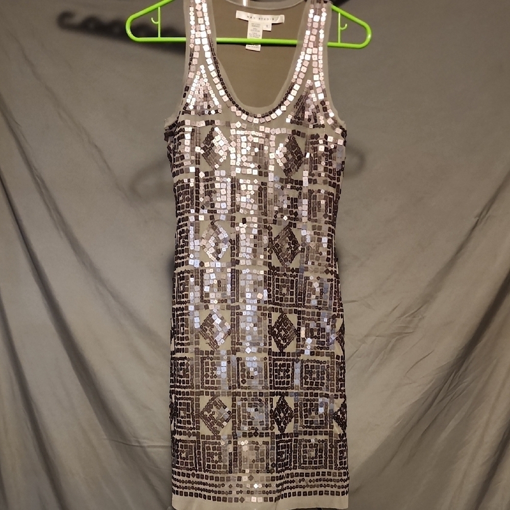 Max Studio Silver Sequin Sheath Mini Dress
